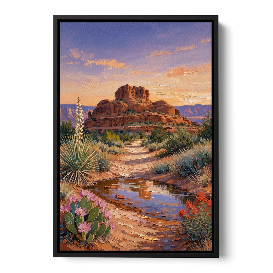 Sedona Desert Bloom Scenery - Black Framed Canvas Wall Art - Front