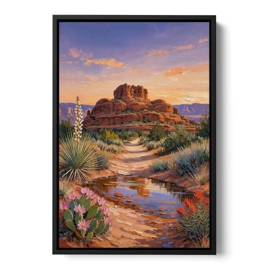 Sedona Desert Bloom Scenery - Black Framed Canvas Wall Art - Front