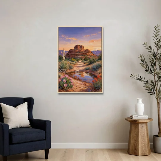 Sedona Desert Bloom Scenery - Oak Framed Canvas Wall Art - Sofa - 24x36