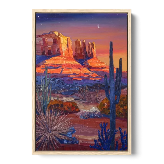 Sedona Desert Twilight - Oak Framed Canvas Wall Art - Front
