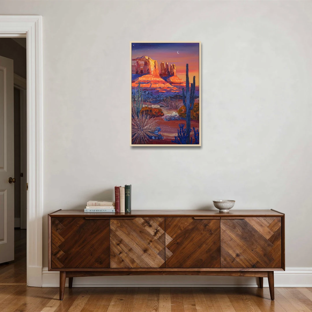 Sedona Desert Twilight - Oak Framed Canvas Wall Art - Coffee Table - 24x36