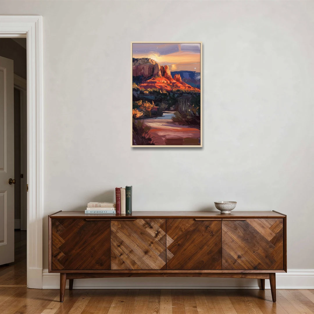 Sedona Evening Sky Glow - Oak Framed Canvas Wall Art - Coffee Table - 24x36
