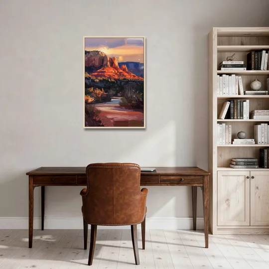 Sedona Evening Sky Glow - Oak Framed Canvas Wall Art - Office - 24x36