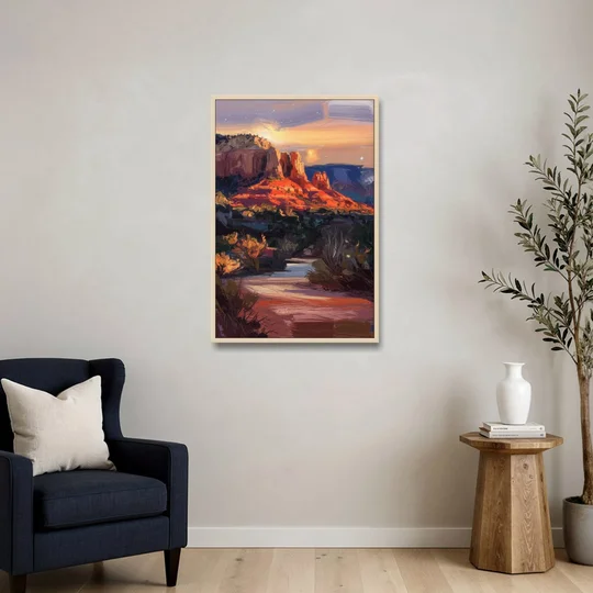 Sedona Evening Sky Glow - Oak Framed Canvas Wall Art - Sofa - 24x36
