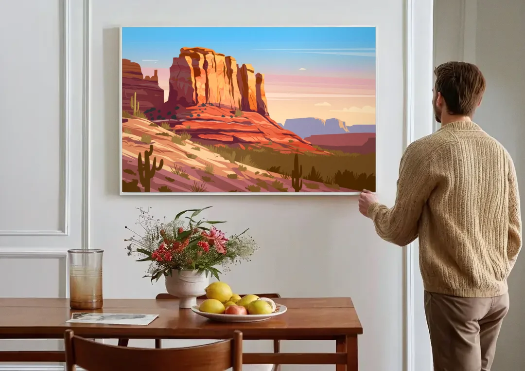 Sedona Majestic Rock Formations canvas wall art above a dining table