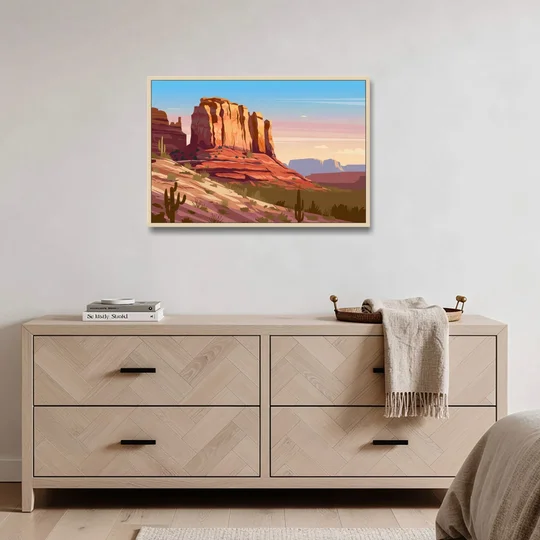 Sedona Majestic Rock Formations - Oak Framed Canvas Wall Art - Coffee Table - 36x24