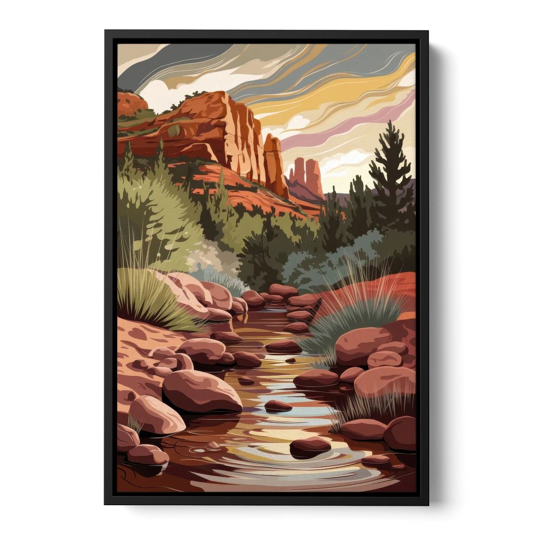 Sedona Oak Creek Reflections - Black Framed Canvas Wall Art - Front