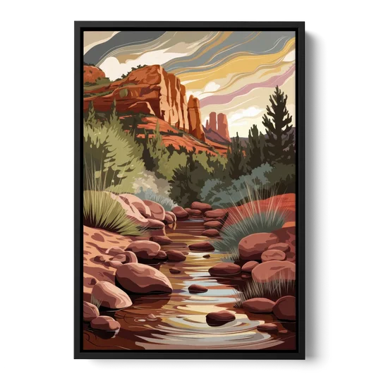 Sedona Oak Creek Reflections - Black Framed Canvas Wall Art - Front