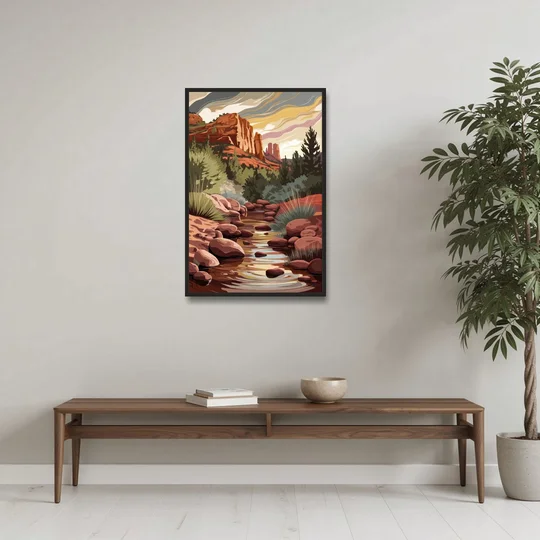 Sedona Oak Creek Reflections - Black Framed Canvas Wall Art - Coffee Table - 24x36