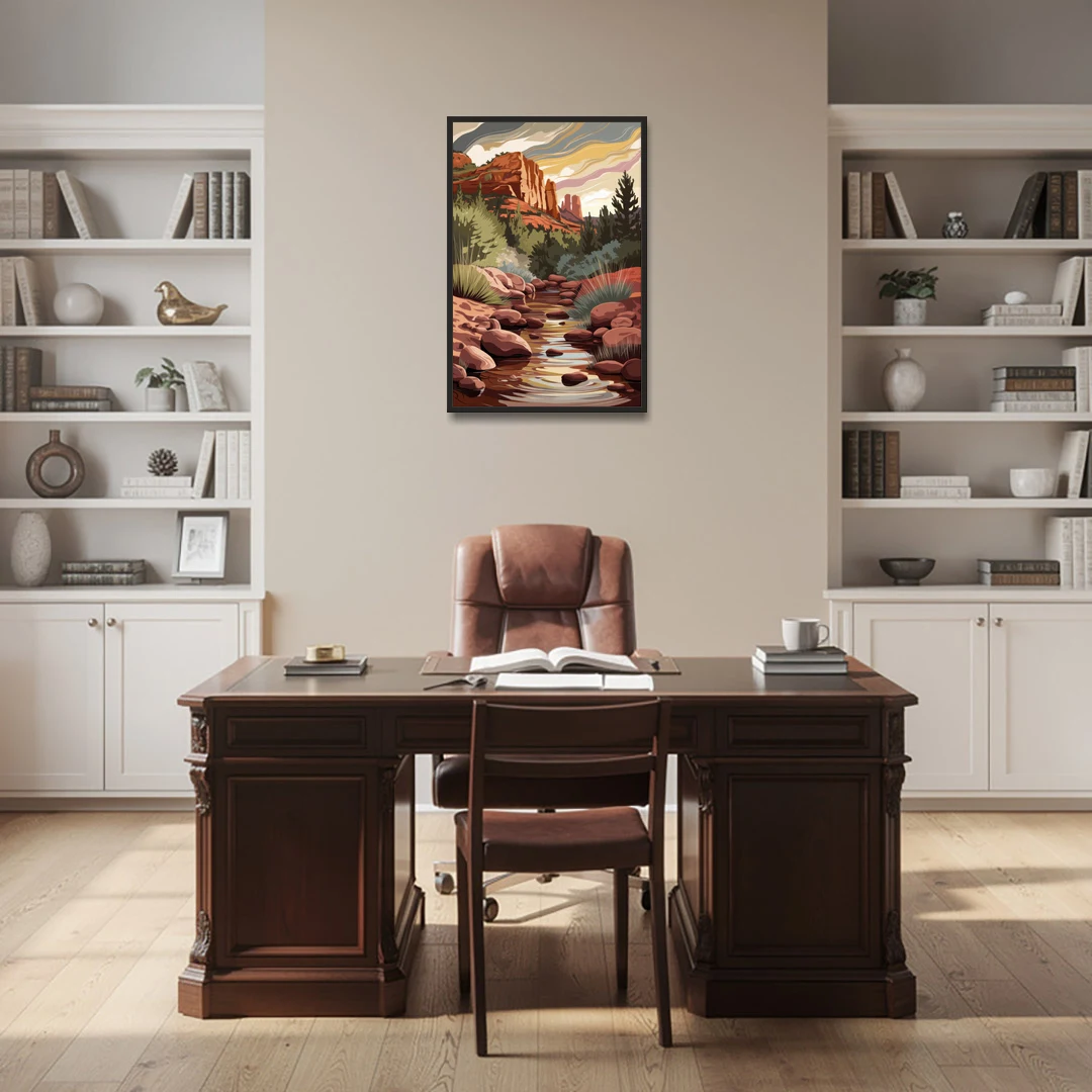 Sedona Oak Creek Reflections - Black Framed Canvas Wall Art - Office - 24x36
