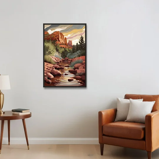 Sedona Oak Creek Reflections - Black Framed Canvas Wall Art - Sofa - 24x36
