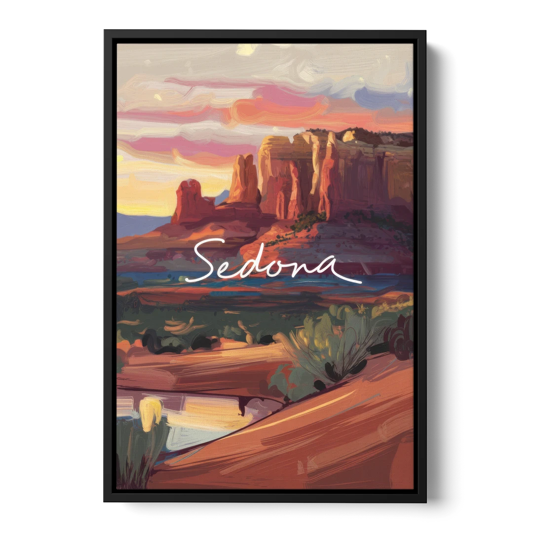 Sedona Red Rock Sunset - Black Framed Canvas Wall Art - Front