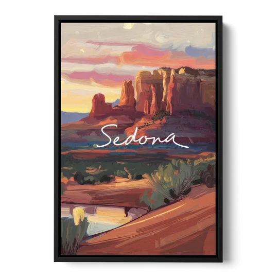 Sedona Red Rock Sunset - Black Framed Canvas Wall Art - Front