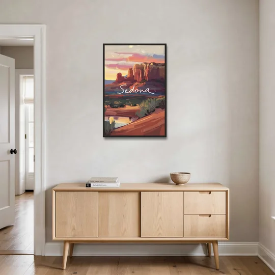 Sedona Red Rock Sunset - Black Framed Canvas Wall Art - Coffee Table - 24x36