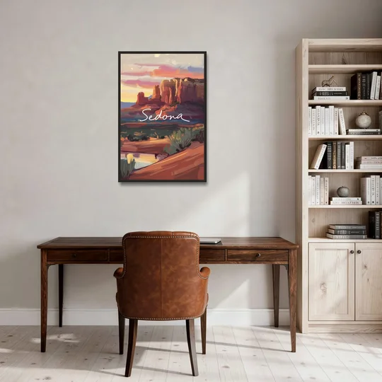 Sedona Red Rock Sunset - Black Framed Canvas Wall Art - Office - 24x36