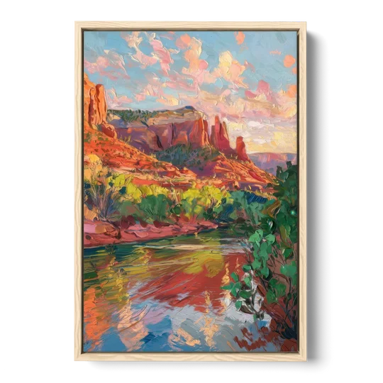 Sedona Scenic Canyon Vibes - Oak Framed Canvas Wall Art - Front