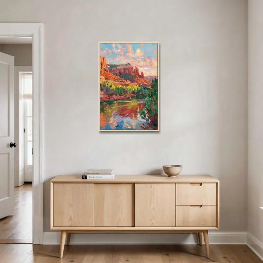 Sedona Scenic Canyon Vibes - Oak Framed Canvas Wall Art - Coffee Table - 24x36