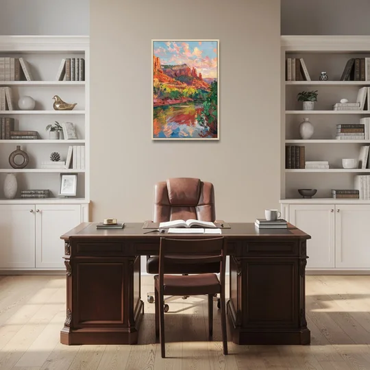 Sedona Scenic Canyon Vibes - Oak Framed Canvas Wall Art - Office - 24x36
