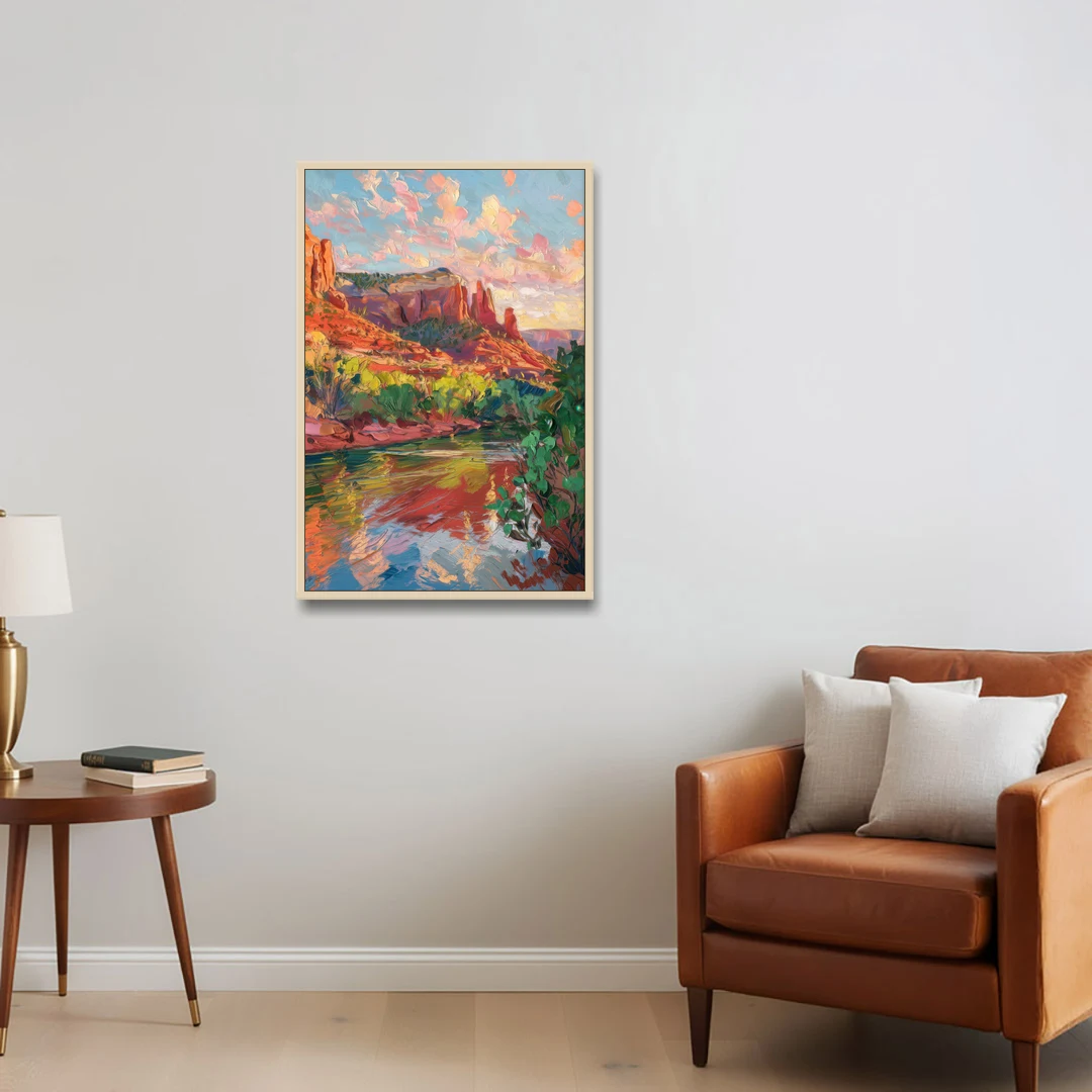 Sedona Scenic Canyon Vibes - Oak Framed Canvas Wall Art - Sofa - 24x36