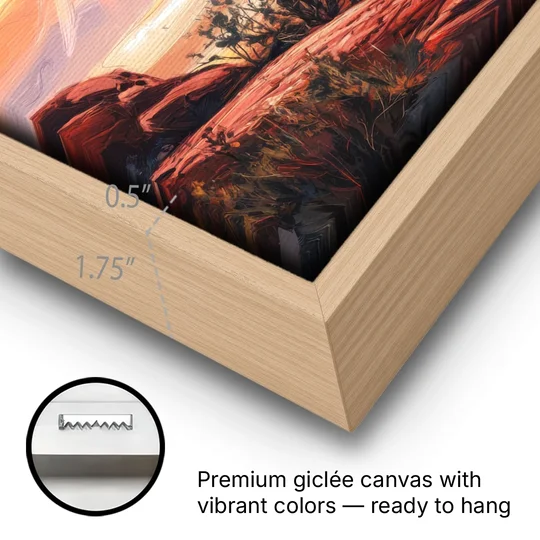 Sedona Sunrise Over Mesa - Oak Framed Canvas Wall Art - Gallery Wrap Corner