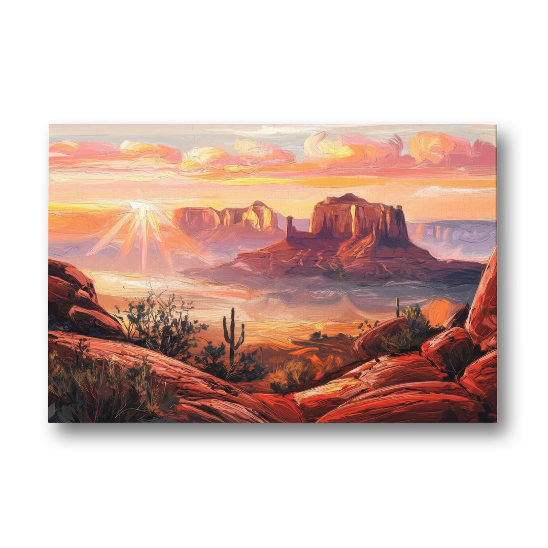 Sedona Sunrise Over Mesa - Canvas Wall Art - Front