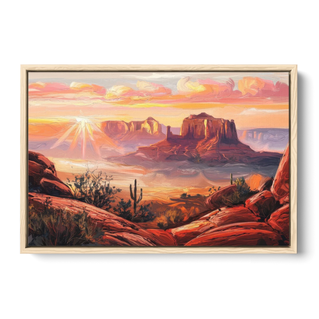 Sedona Sunrise Over Mesa - Oak Framed Canvas Wall Art - Front