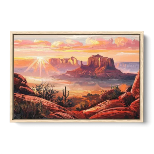 Sedona Sunrise Over Mesa - Oak Framed Canvas Wall Art - Front