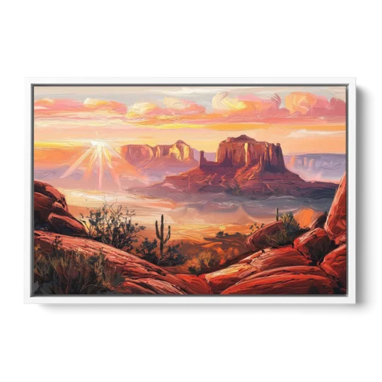 Sedona Sunrise Over Mesa - White Framed Canvas Wall Art - Front