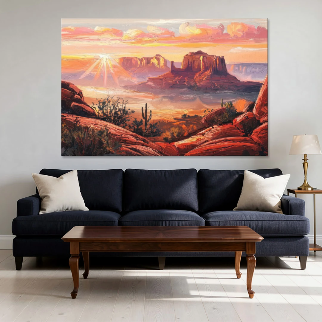 Sedona Sunrise Over Mesa - Canvas Wall Art - Sofa - 60x40