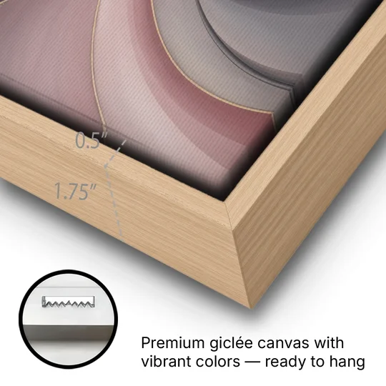 Serenade of Elegance Pink and Grey Abstract - Oak Framed Canvas Wall Art - Gallery Wrap Corner