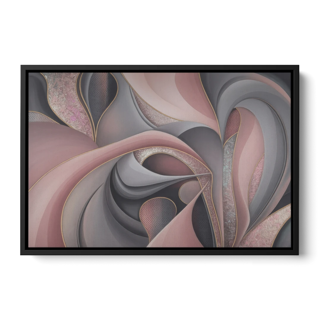 Serenade of Elegance Pink and Grey Abstract - Black Framed Canvas Wall Art - Front