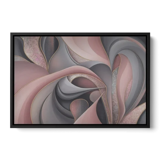 Serenade of Elegance Pink and Grey Abstract - Black Framed Canvas Wall Art - Front