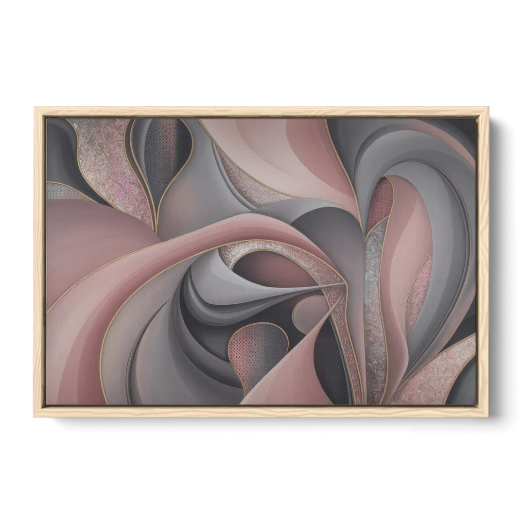 Serenade of Elegance Pink and Grey Abstract - Oak Framed Canvas Wall Art - Front