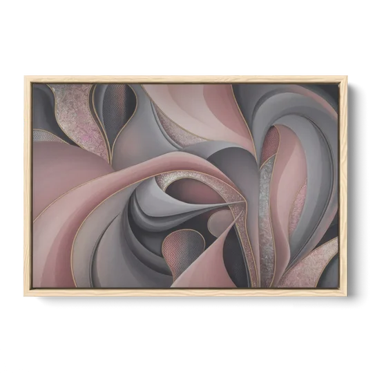 Serenade of Elegance Pink and Grey Abstract - Oak Framed Canvas Wall Art - Front