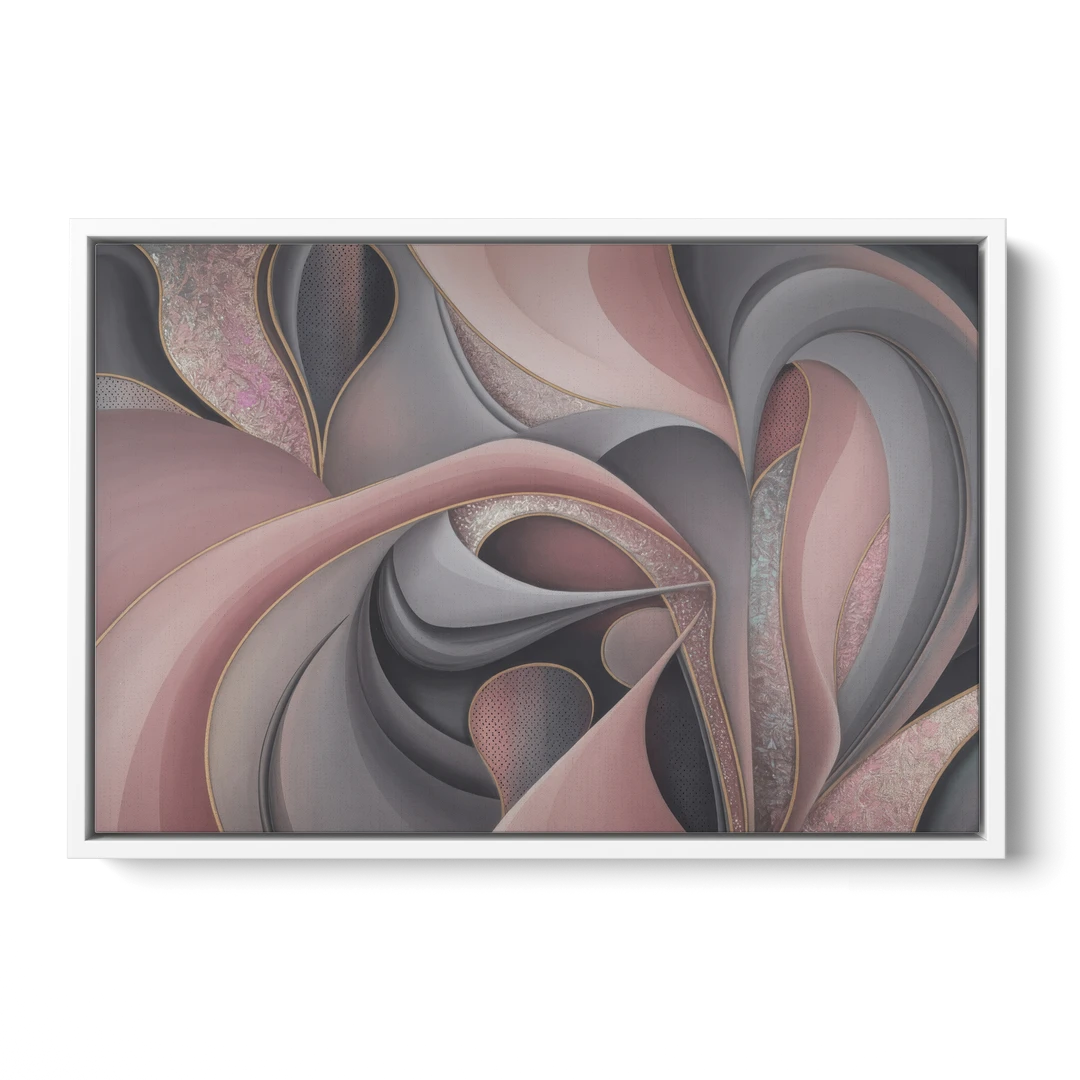 Serenade of Elegance Pink and Grey Abstract - White Framed Canvas Wall Art - Front