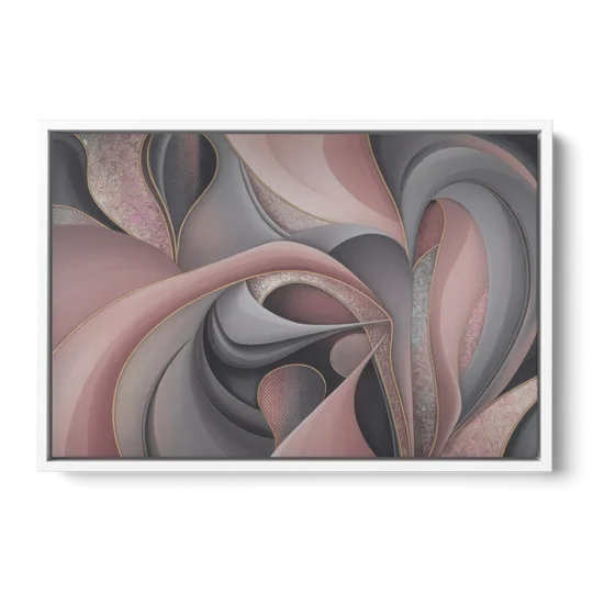 Serenade of Elegance Pink and Grey Abstract - White Framed Canvas Wall Art - Front