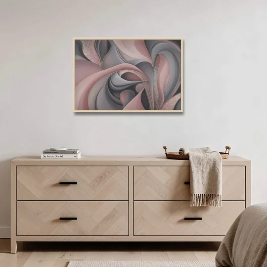 Serenade of Elegance Pink and Grey Abstract - Oak Framed Canvas Wall Art - Coffee Table - 36x24