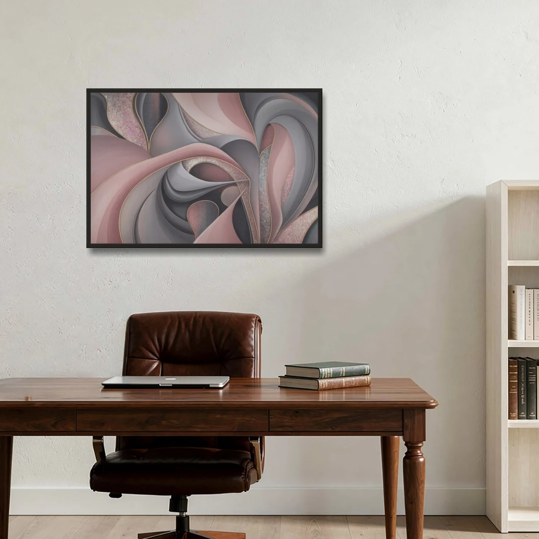 Serenade of Elegance Pink and Grey Abstract - Black Framed Canvas Wall Art - Office - 36x24