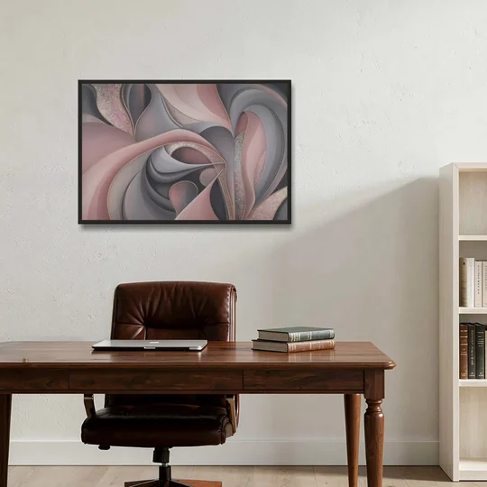 Serenade of Elegance Pink and Grey Abstract - Black Framed Canvas Wall Art - Office - 36x24