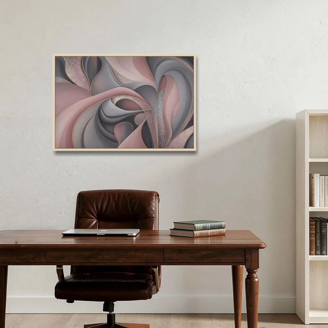 Serenade of Elegance Pink and Grey Abstract - Oak Framed Canvas Wall Art - Office - 36x24