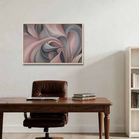 Serenade of Elegance Pink and Grey Abstract - Oak Framed Canvas Wall Art - Office - 36x24
