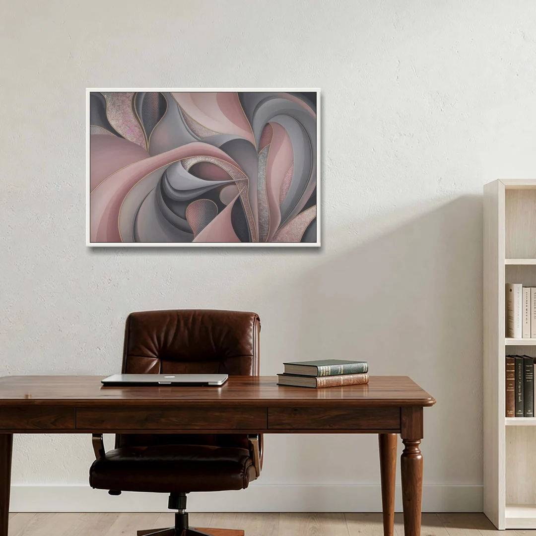 Serenade of Elegance Pink and Grey Abstract - White Framed Canvas Wall Art - Office - 36x24