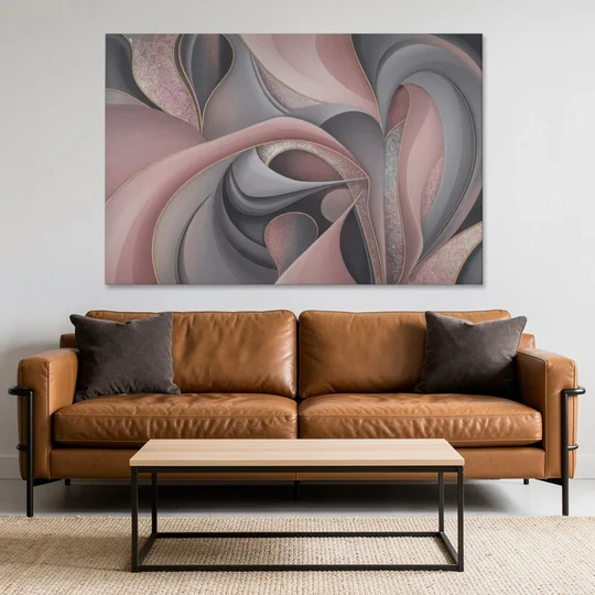 Serenade of Elegance Pink and Grey Abstract - Canvas Wall Art - Sofa - 60x40