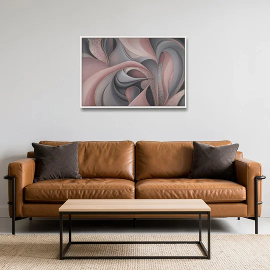 Serenade of Elegance Pink and Grey Abstract - White Framed Canvas Wall Art - Sofa - 36x24