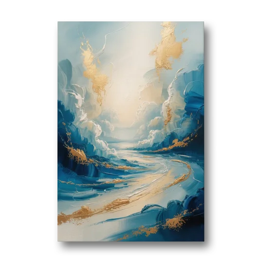 Serene Azure Elegance Blue and Gold Abstract - Canvas Wall Art - Front