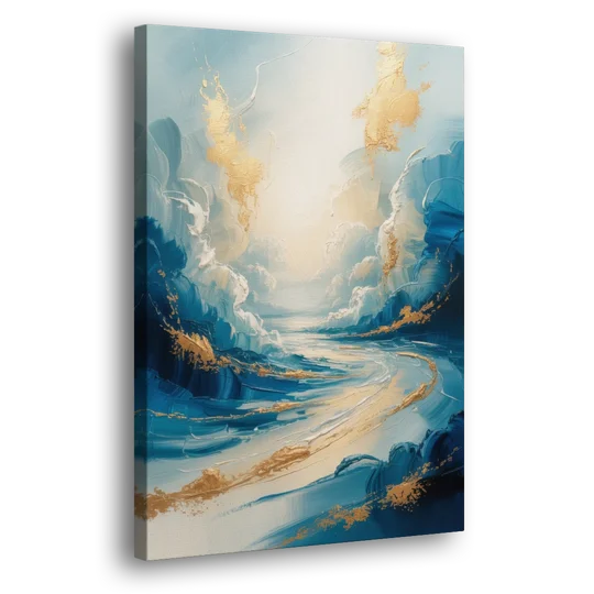 Serene Azure Elegance Blue and Gold Abstract - Canvas Wall Art - Side