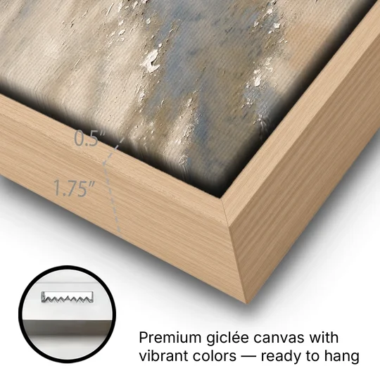 Serene Coastal Low Tide Mirror Pools - Oak Framed Canvas Wall Art - Gallery Wrap Corner