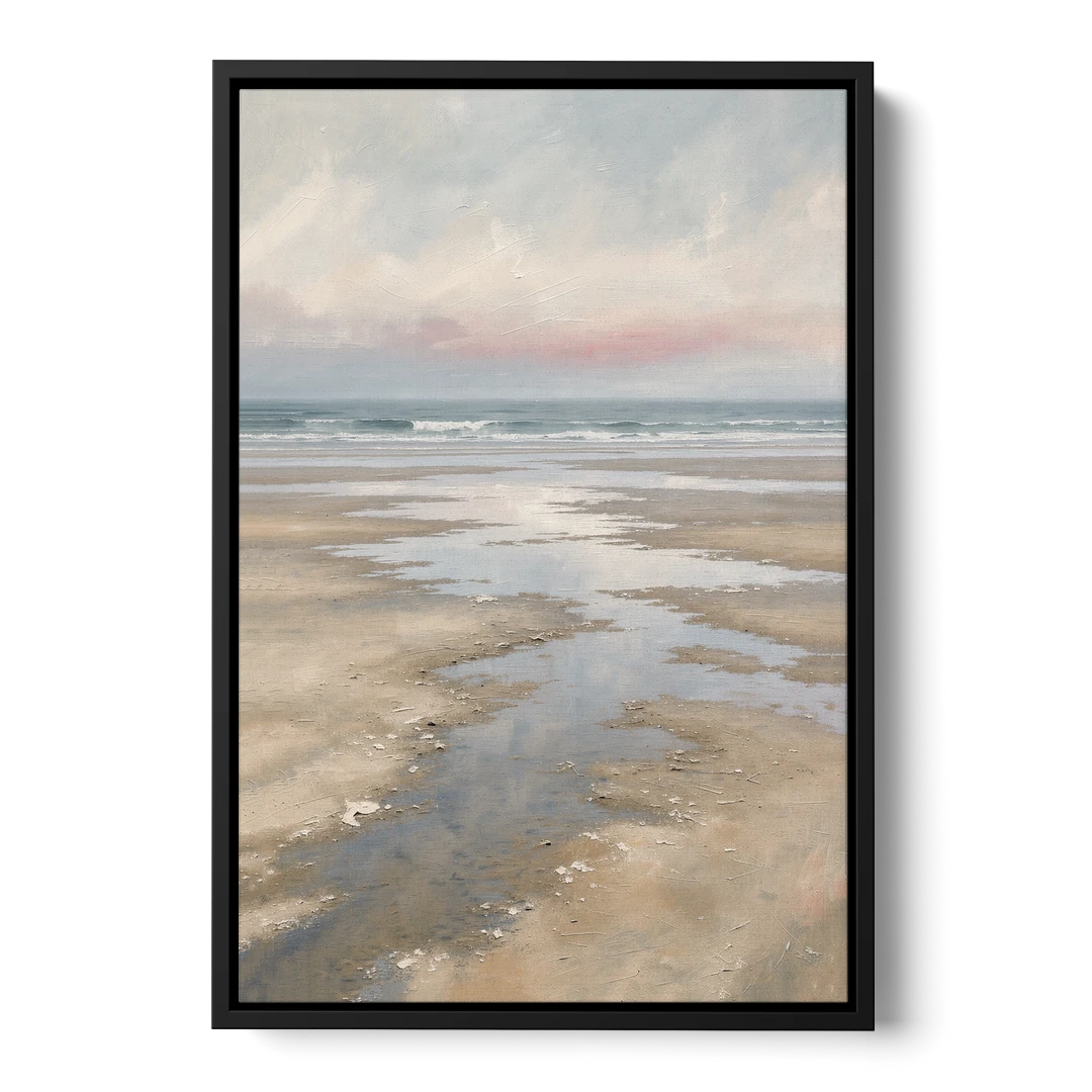 Serene Coastal Low Tide Mirror Pools - Black Framed Canvas Wall Art - Front