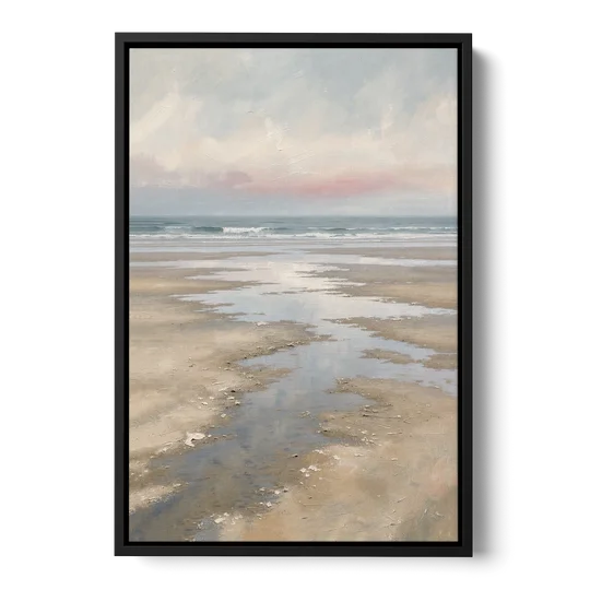 Serene Coastal Low Tide Mirror Pools - Black Framed Canvas Wall Art - Front