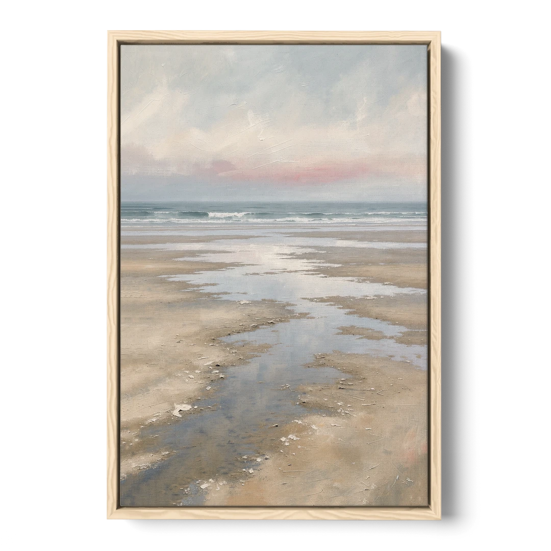Serene Coastal Low Tide Mirror Pools - Oak Framed Canvas Wall Art - Front